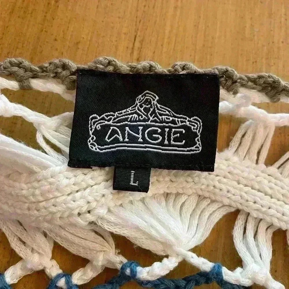 Angie Womens Crocheted Block Color Short Sleeve Top large orange blue aqua - Picture 3 of 10